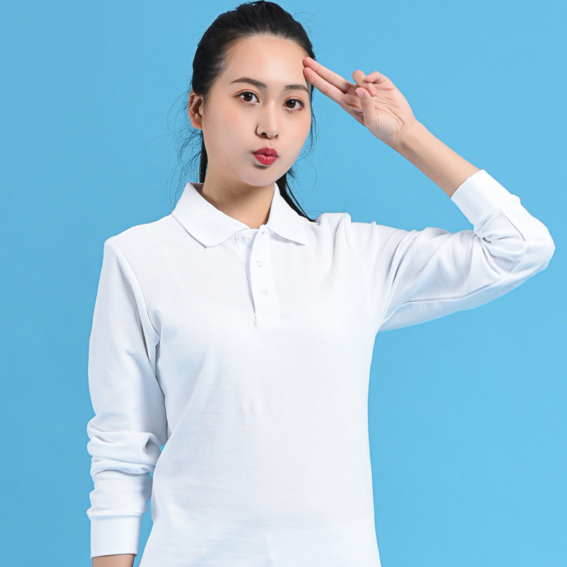 Pure Cotton Men's and Women's Long-Sleeved Collared Sports Polo Shirt, Loose Work Clothes, Large Size Student White T-Shirt, School Uniform, Class Uniform t