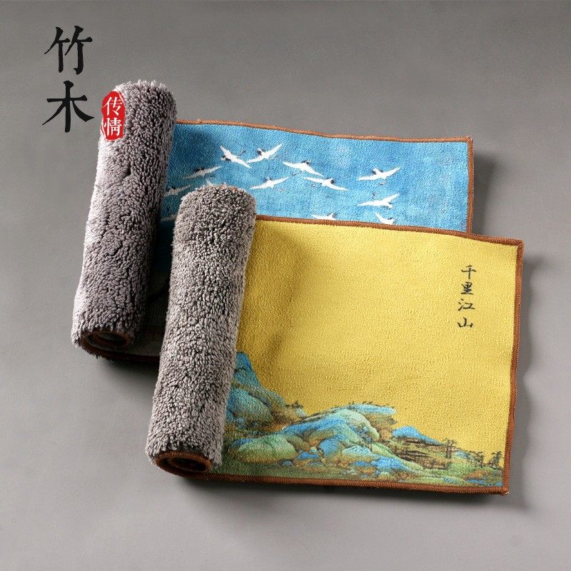 High-grade thickened tea towel tea cloth Chinese tea table tea mat handmade suede absorbent water culture pot towel Kung Fu tea set accessories