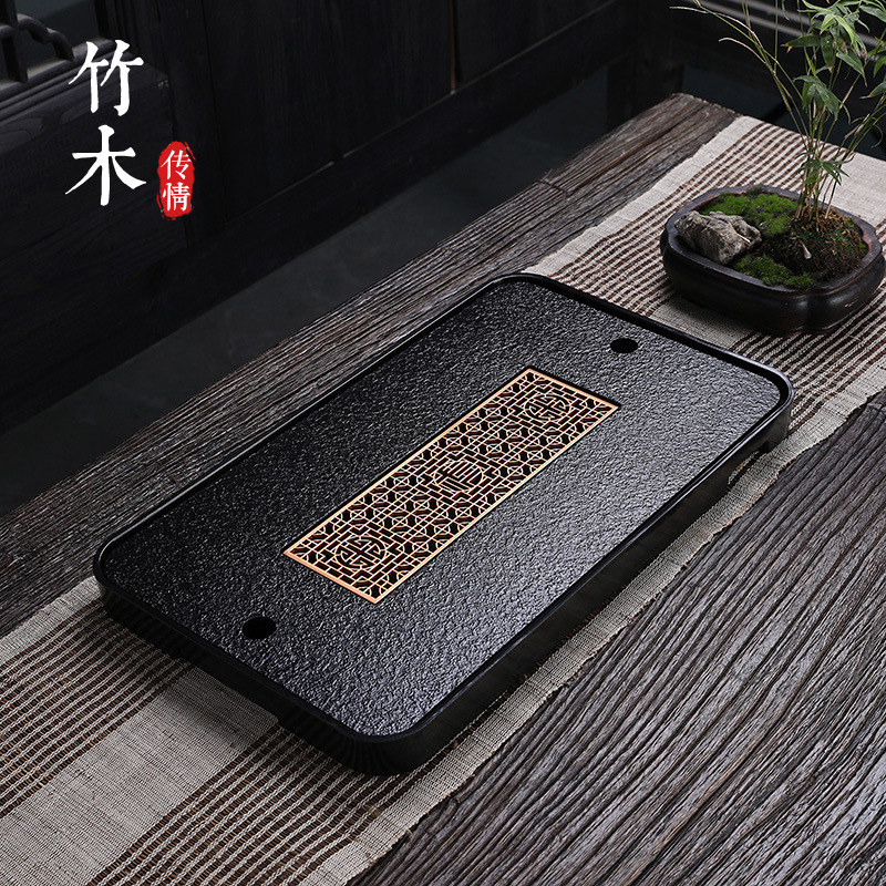 Wujinshi tea tray Chinese household small ceramic tea table dry brewing table kung fu tea set drainage water storage dual-use tray