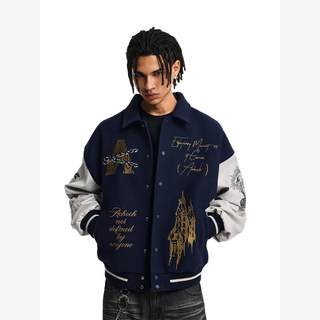 【Achock官方店】重磅棒球夹克刺绣字母徽章宽松翻领立领外套美式