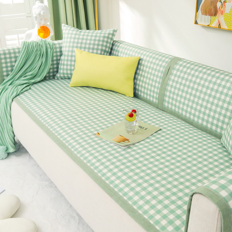 Sofa cushion summer non-slip small lattice ice silk mat cushion simple summer style fresh back towel sofa cover