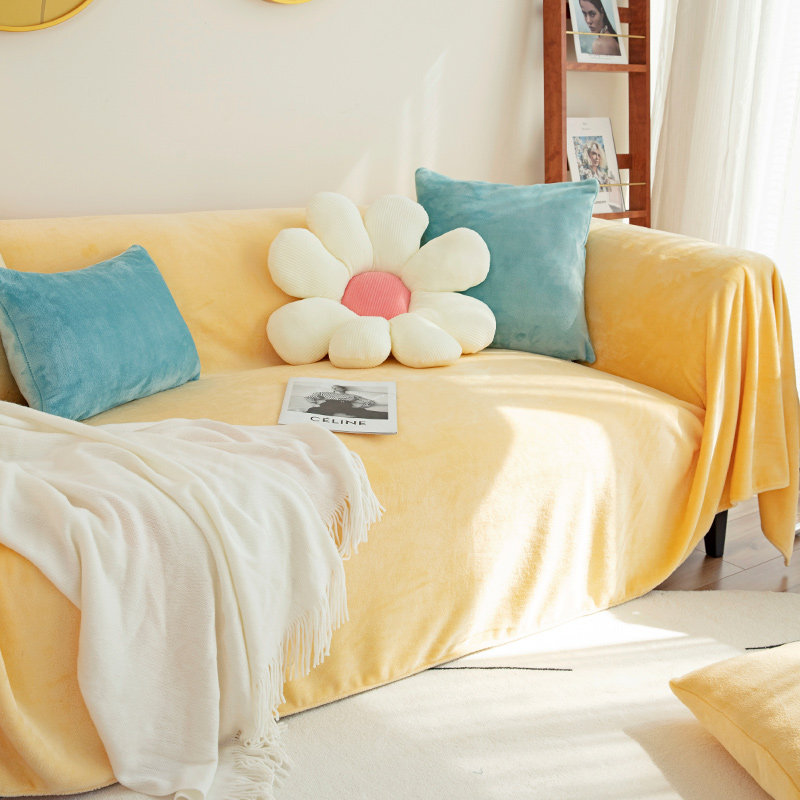 Winter plush sofa cover towel ins wind thickened solid color simple modern sofa blanket Nordic sofa cover cloth cover
