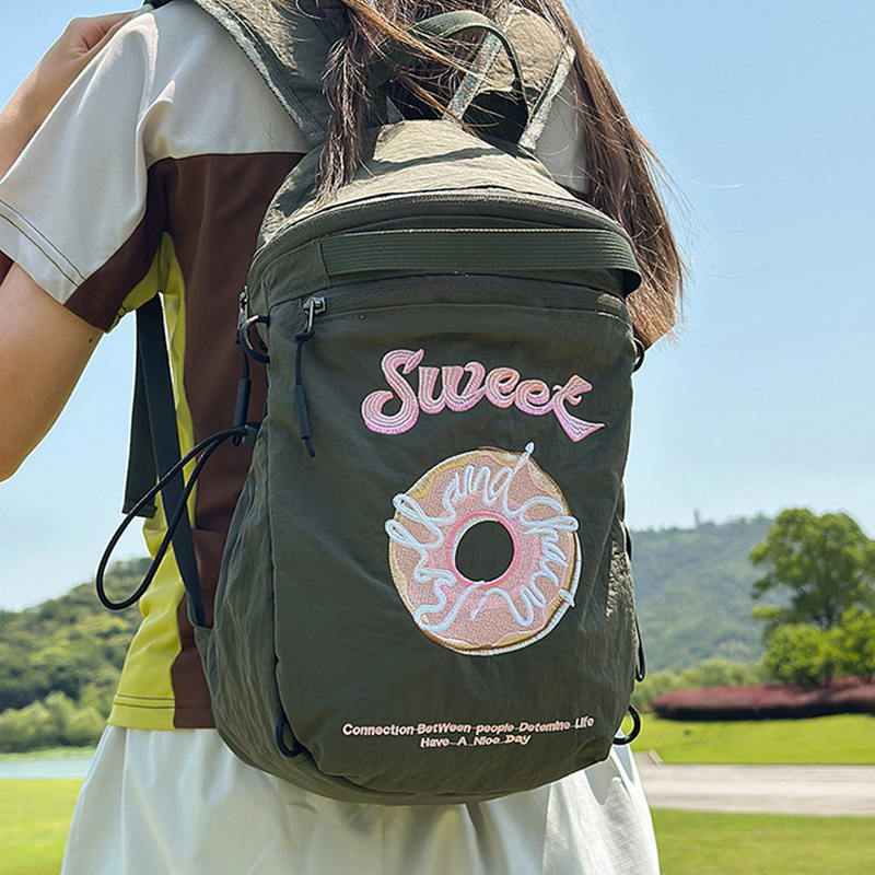 Japanese-Style Ball Chain Embroidered Donut Backpack for Women, Casual Large-Capacity Nylon Waterproof Bag, Backpack, School Bag Japanese-Style Ball Chain Embroidered Donut Backpack for Women, Casual Large-Capacity Nylon Waterproof Bag, Backpack, School Bag