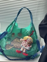 Зеленая большая синяя сумка через плечо, бретели