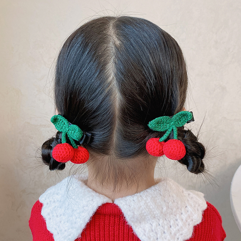 Children's Woolen Knitted Cherry Hairpin Hair Tie Headwear Cute Baby Side Bangs Hairpin Autumn and Winter Hair Accessories