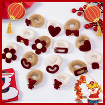 China Wind red plush hair ring New Years children hair accessories New Chinese New Year hair wool hair wool head rope girl leather fascia headwear