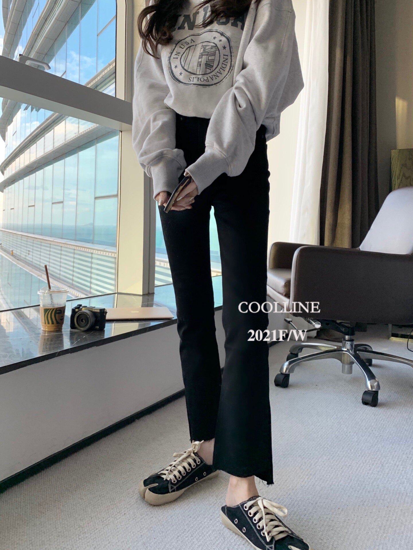 COOLLINE Lin Zixi 22 autumn and winter god-level slimming female high-waisted slim-fit jeans