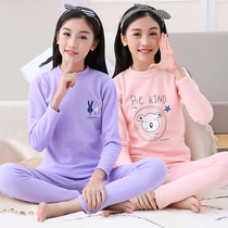 Female big boy thermal underwear set plus velvet thickened junior high school students warm clothes autumn pants women Cotton