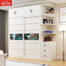 Simple Nordic sliding door wardrobe Simple modern solid wood bedroom economical sliding door household large wardrobe customization