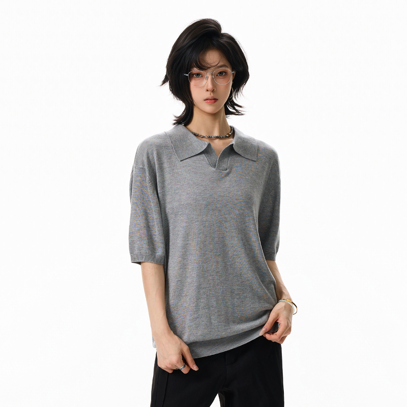 Bflc "Tencel Seagull Collar" Old Money Style Lyocell Knit Polo Shirt Men's Short-Sleeve Turn-Down Collar T-Shirt for Summer