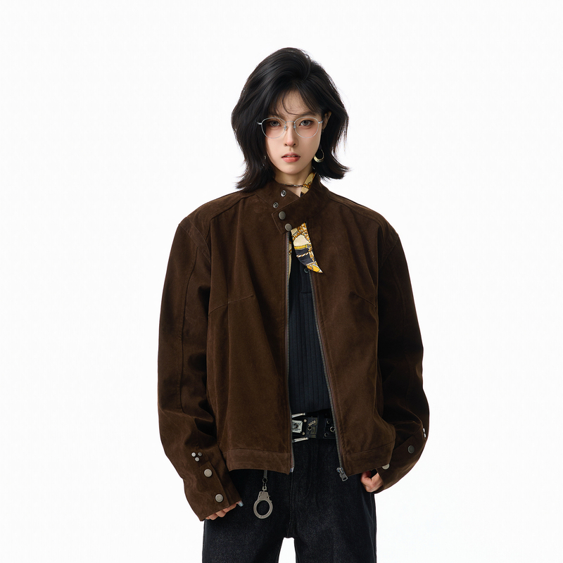 Bflc American Retro Suede Harrington Stand-Up Collar Jacket for Men and Women, New Autumn and Winter Suede Coat Top, Trendy