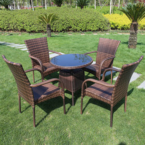 Outdoor table and chair rattan chair outdoor outdoor table and chair combination with umbrella Garden Villa Leisure rattan dining table chair