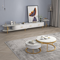 Nordic light luxury marble Simple modern small apartment living room coffee table TV cabinet Combination floor cabinet Minimalist retractable