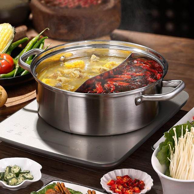 Single Bottom Hot Pot 304 Stainless Steel Mandarin Duck Pot Double Compartment Household Clear Soup Pot Gas Induction Cooker Universal