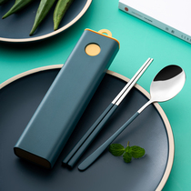 Childrens portable tableware elementary school students attend school special chopsticks collection box spoon three pieces of chopstick spoon set junior high school students