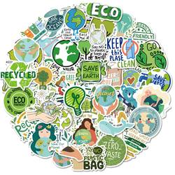 50张英文环保贴纸 保护环境绿色生态跨境涂鸦防水贴纸行李箱贴画
