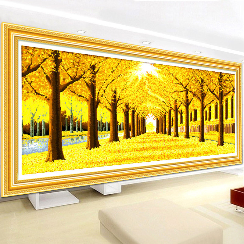 Diamond painting finished gold all over the floor cross stitch pure hand-pasted new 5D full diamond living room landscape decoration painting