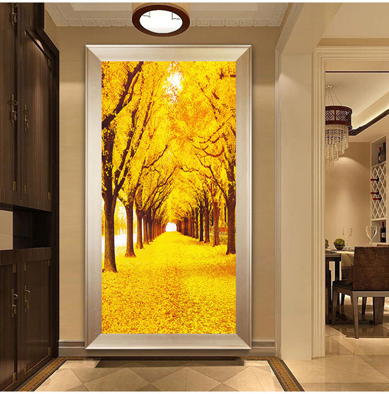 Purely hand-pasted gold all over the floor diamond painting finished full diamond porch entry aisle corridor vertical hanging painting