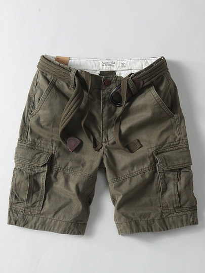 European and American retro heavyweight wear-resistant men's cargo shorts five-quarter pants waistband pocket white black casual pants loose