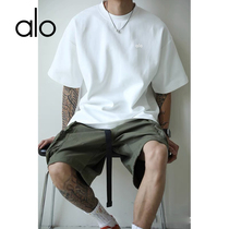 alo yoga mens top sports loose round neck short-sleeved T sweat-absorbent breathable yoga fitness casual wear high-end sense