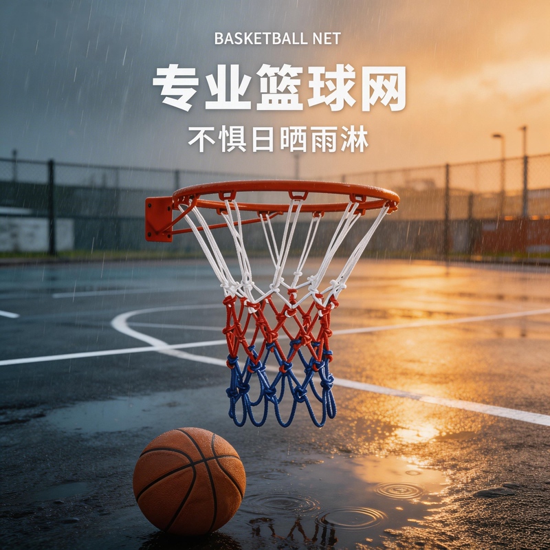 Basketball Net with Reinforced Professional Competition Standard Netting, Outdoor Red, White, and Blue Three-Color Sun-Proof and Rain-Proof Extended Basketball Hoop Net