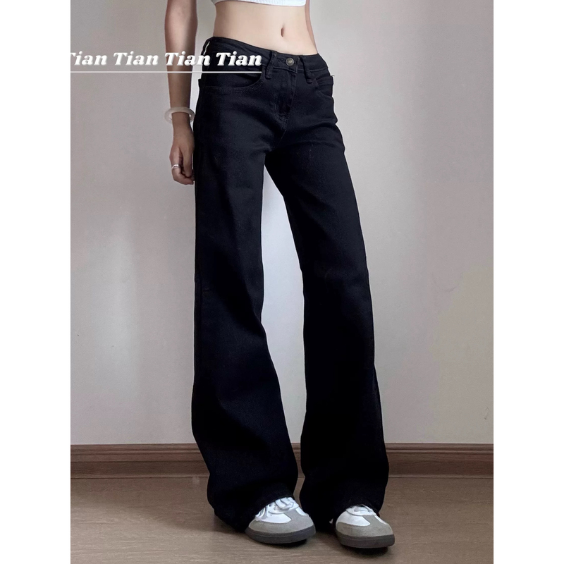 Tian American Retro Classic Flared Jeans for Women, Low-Waisted, Slimming, Versatile, Stretchy, Floor-Length Pants