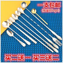 Creative stainless steel deep oil spoon thickened with coffee spoon milk tea honey sweet ice round spoon seasoning long handle stirring spoon