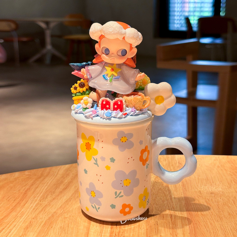 Bubble Mart Zsiga Particularly Beautiful High-Quality Enamel Mug with Lid for Drinking Water, Ceramic, Suitable for Office Use