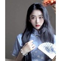 Синее демисезонное легкое элитное ретро ципао, светлый стиль, изысканный стиль