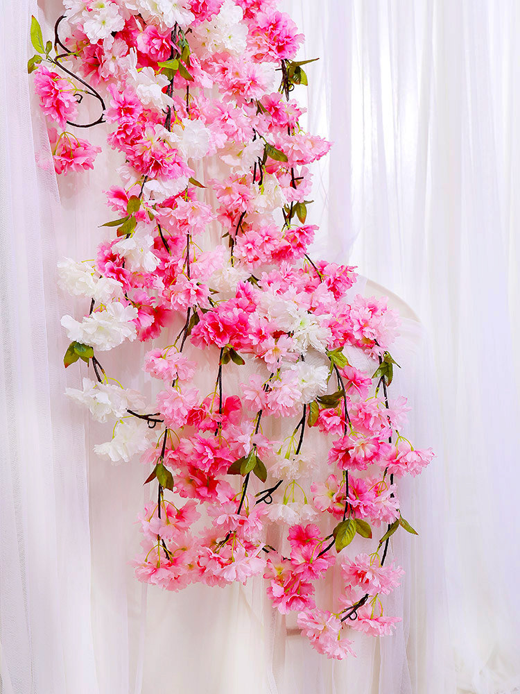 Simulation cherry blossom flower rattan fake flower rattan winding wedding air conditioning pipe occlusion decoration Plastic flower vine plant