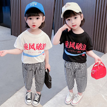 Baby girl suit summer new foreign style children summer cotton clothes children Girl short sleeve two-piece tide