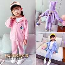 Womens baby suit Spring new foreign air 2-year 3 old 3 children with cap blouses trendy girl sets Korean version of sports cover