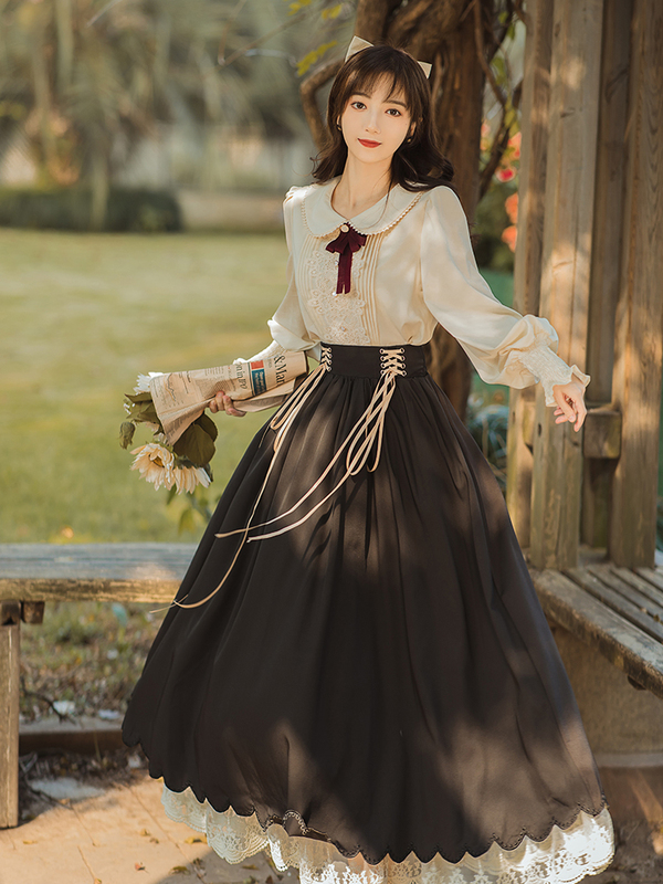 French Preppy Style Skirt Suit Long Skirt Daily Lolita Court Princess Dress Formal Dress for Petite Women