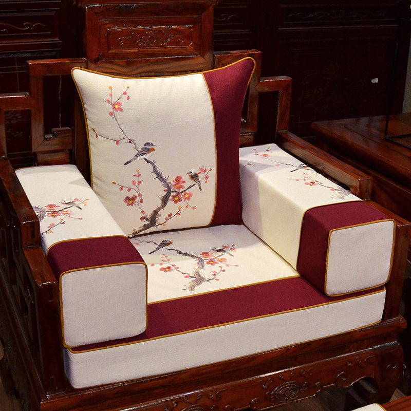Mahogany sofa cushion Chinese solid wood furniture sponge cushion cover Luohan mattress five-piece set embroidery chair cushion customization