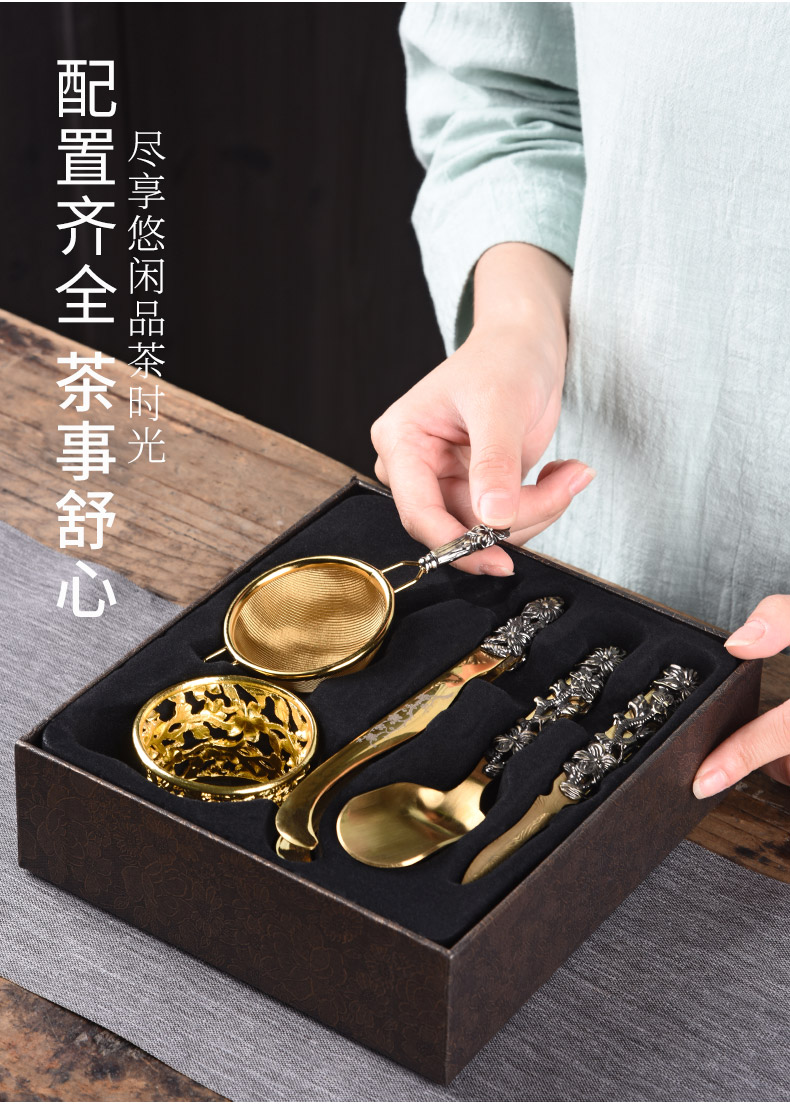 Copper tea six gentleman 's tea set suit household accessories contracted bamboo went tea tea spoon ChaGa ChaZhen furnishing articles