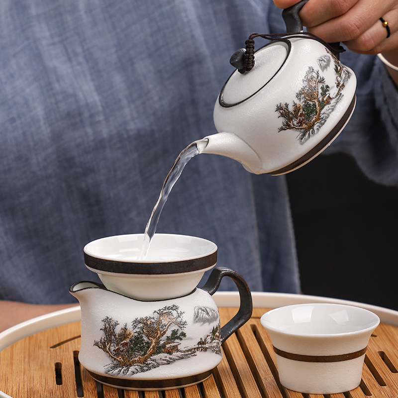 Chinese style of new Chinese bamboo tea tray ceramic dry mercifully tea tray storage type contracted household kung fu tea set