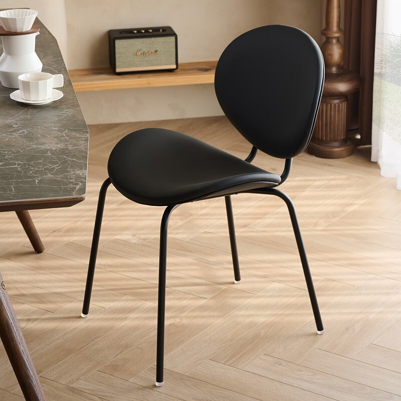 Scandinavian Modern Simple Iron Expression Dining Chair Mid-Century Style Black Imitation Leather Cowhide Restaurant Backrest Shell Smiley Face Chair Scandinavian Modern Simple Iron Expression Dining Chair Mid-Century Style Black Imitation Leather Cowhide Restaurant Backrest Shell Smiley Face Chair