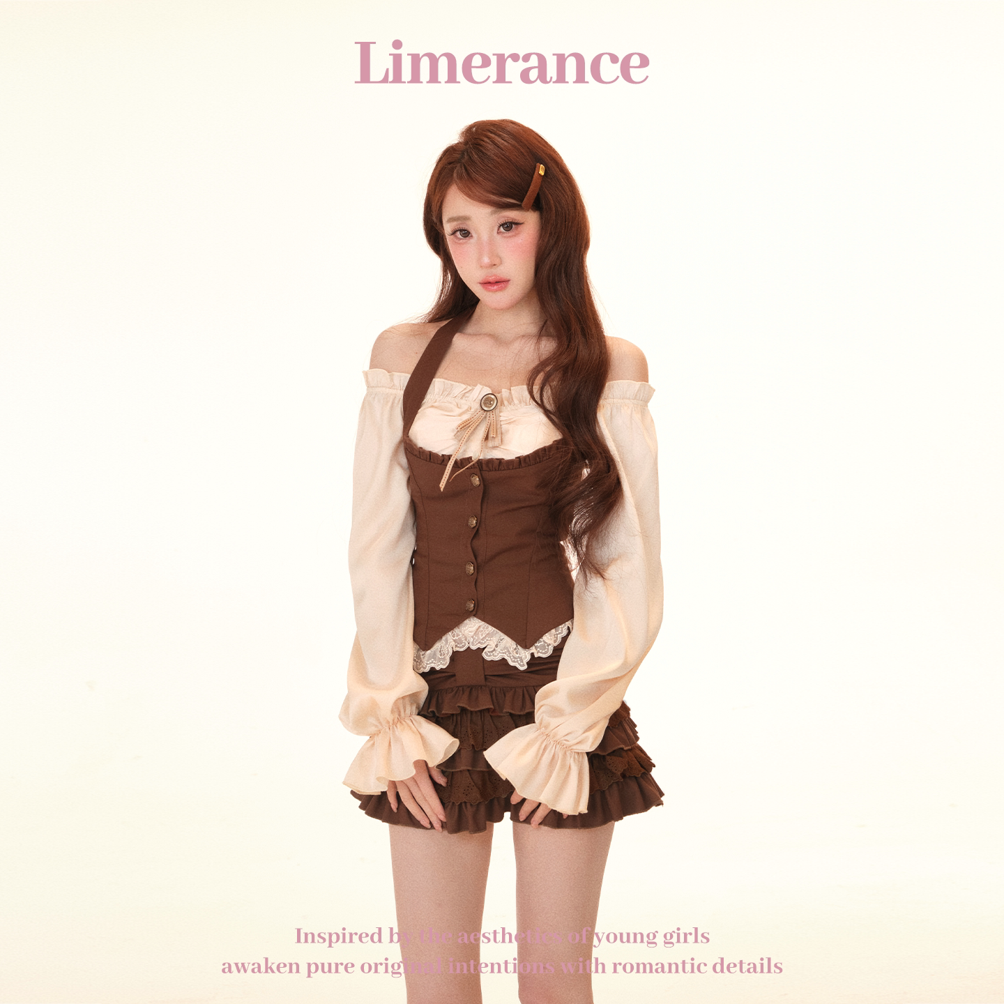Limerance リボン レース オフショルダー ティアード セットアップ
