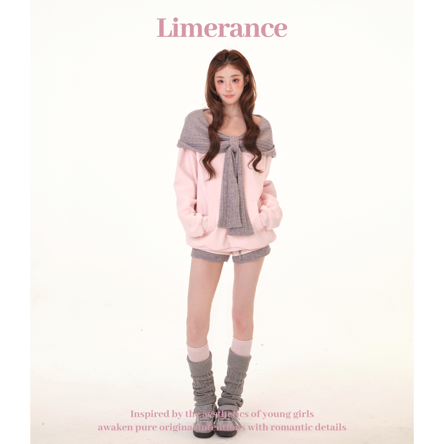 Limerance オフショルダー 配色 フード付き セットアップ