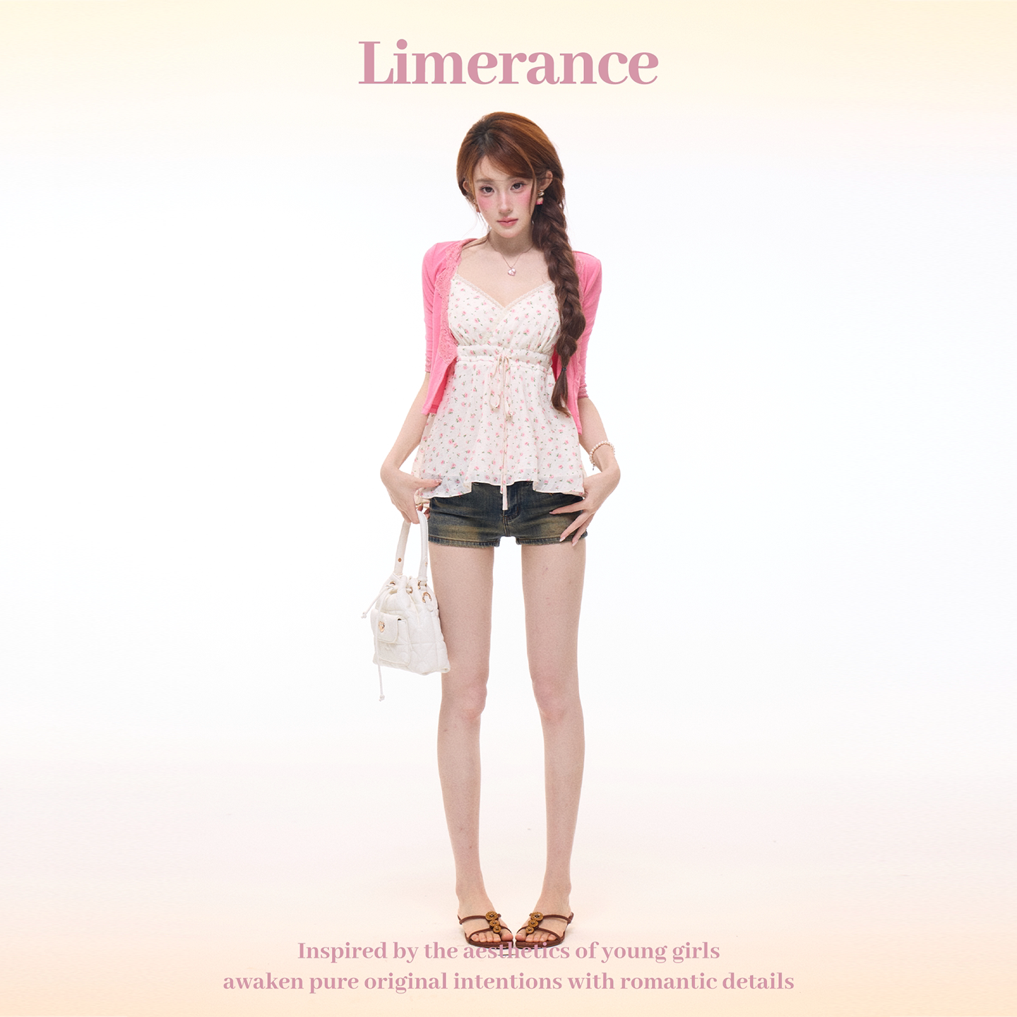 Limerance Vネック フラワー デニム セットアップ