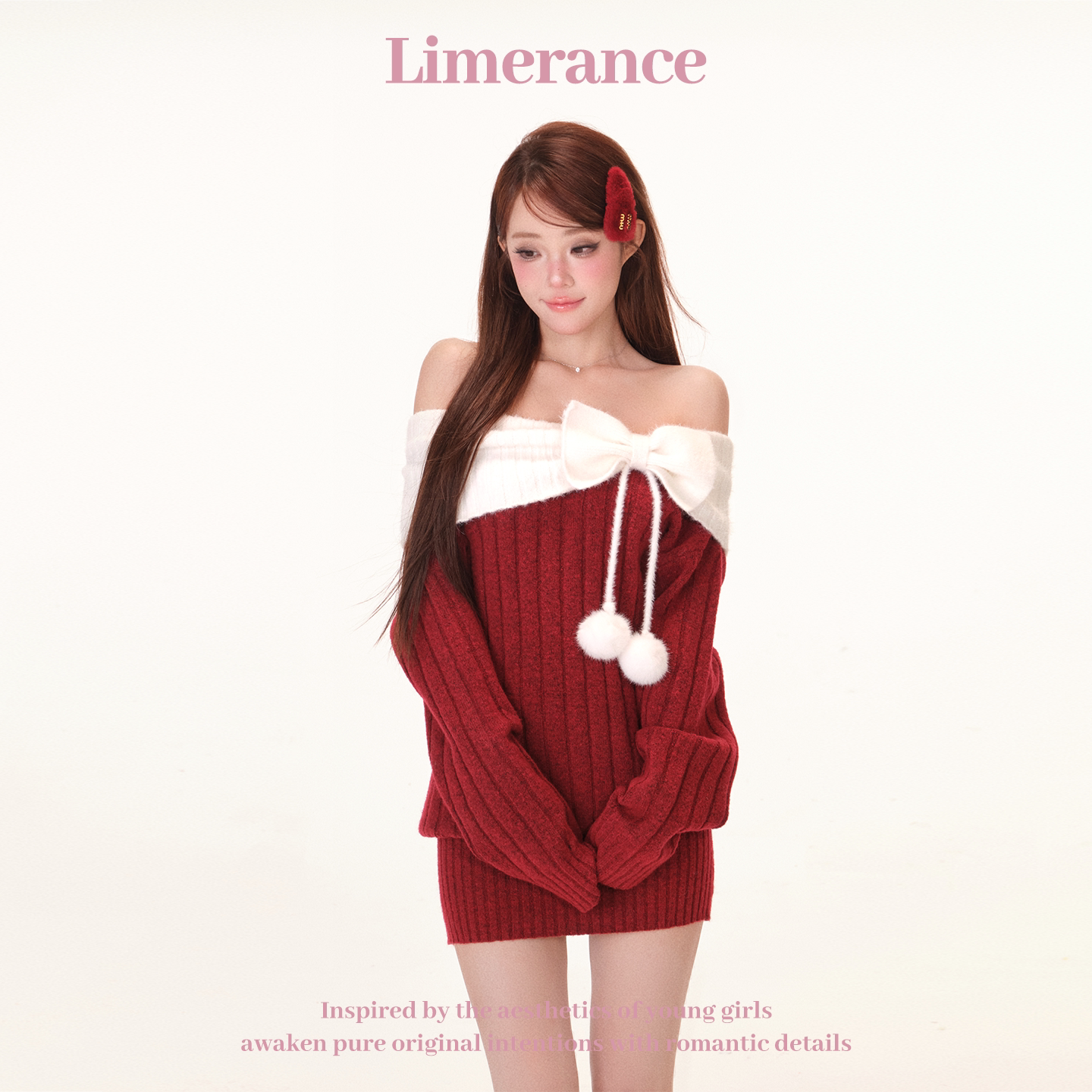 Limerance リボン オフショルダー ニットワンピース