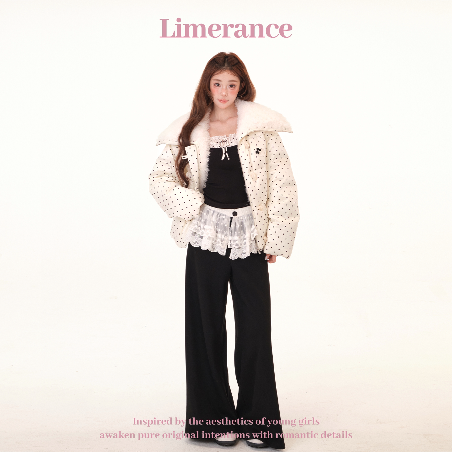 Limerance レース ドット 配色 ワイド Tシャツ