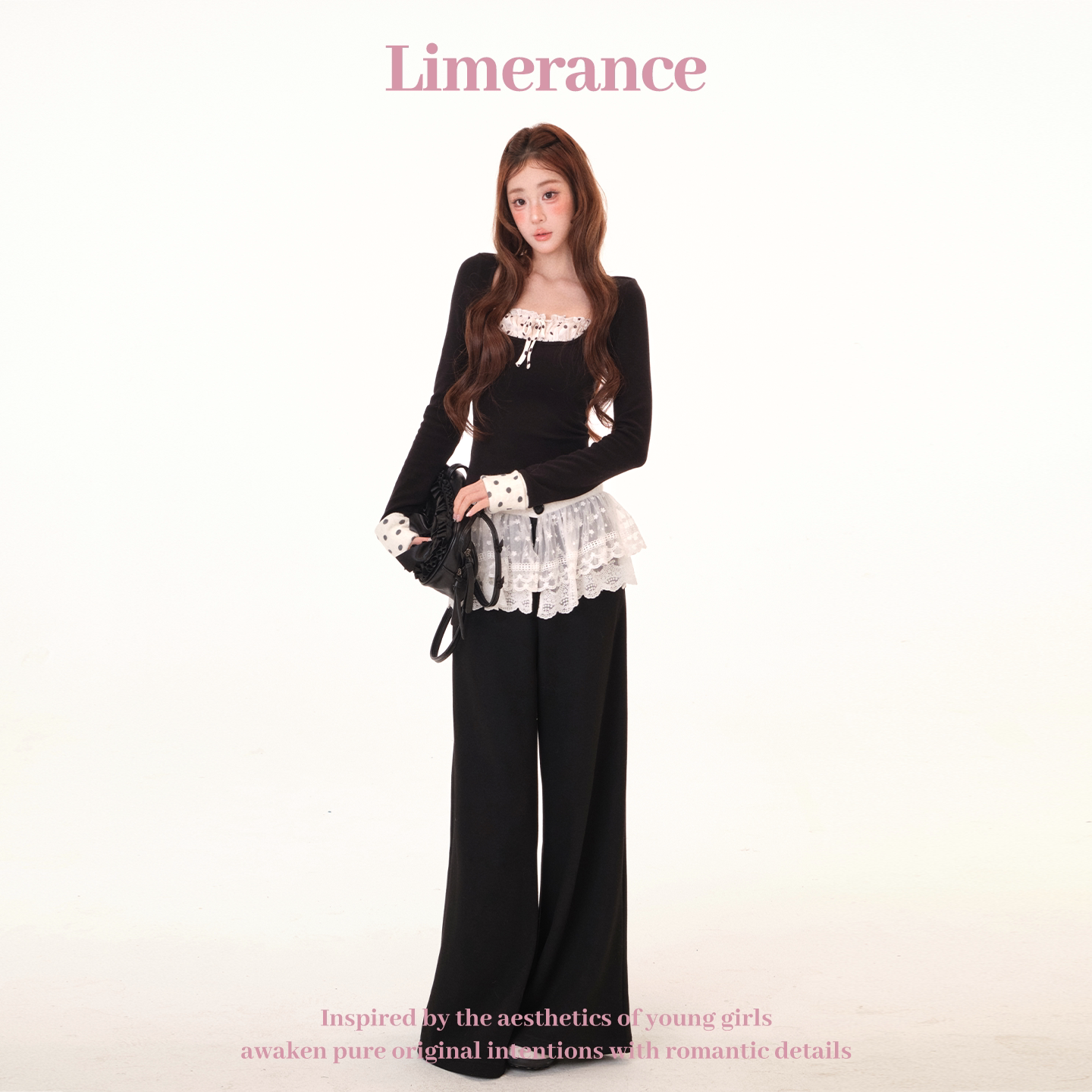 Limerance レース ドット 配色 ワイド Tシャツ