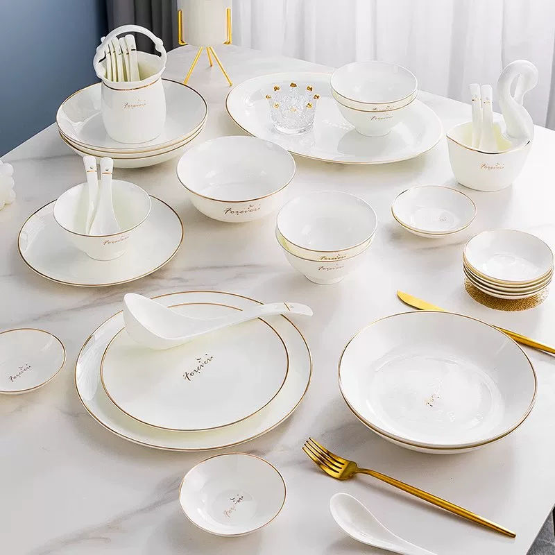 Набор блюд из легкой роскоши домашняя керамика Jingdezhen костяная фарфоровая посуда 2024 новый высокий уровень предметы для новоселья тарелки блюда палочки