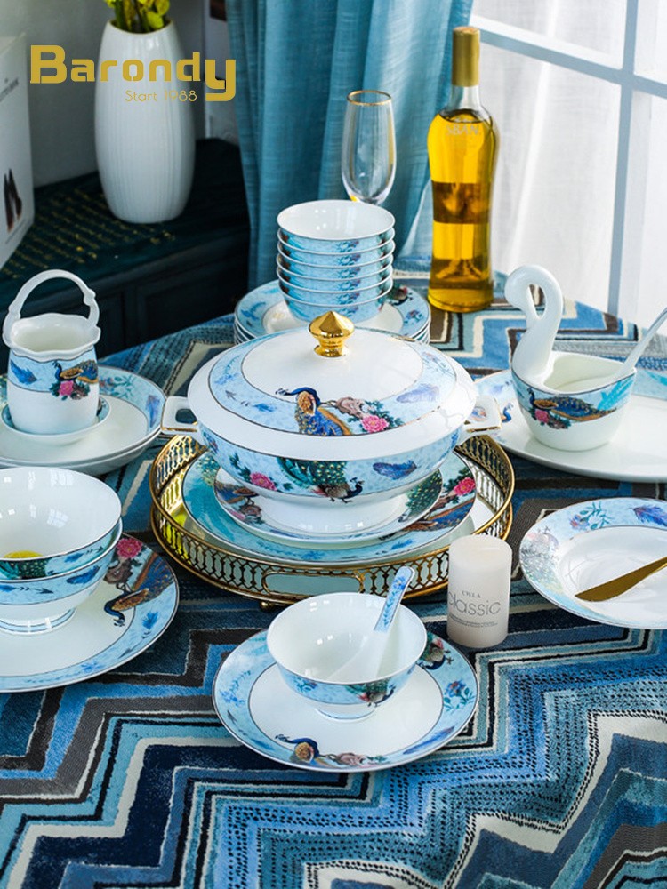 Barony light and luxurious porcelain tableware suit home European-style ceramic bowls dish bowls and chopsticks dishes combined dishes