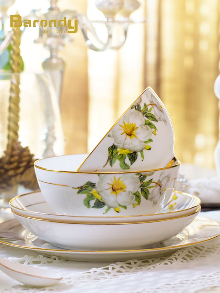 Barondy light and luxurious ceramic instrumental European Dish Chopsticks Bowl tray Home combine Wedding Gift Cutlery Sets