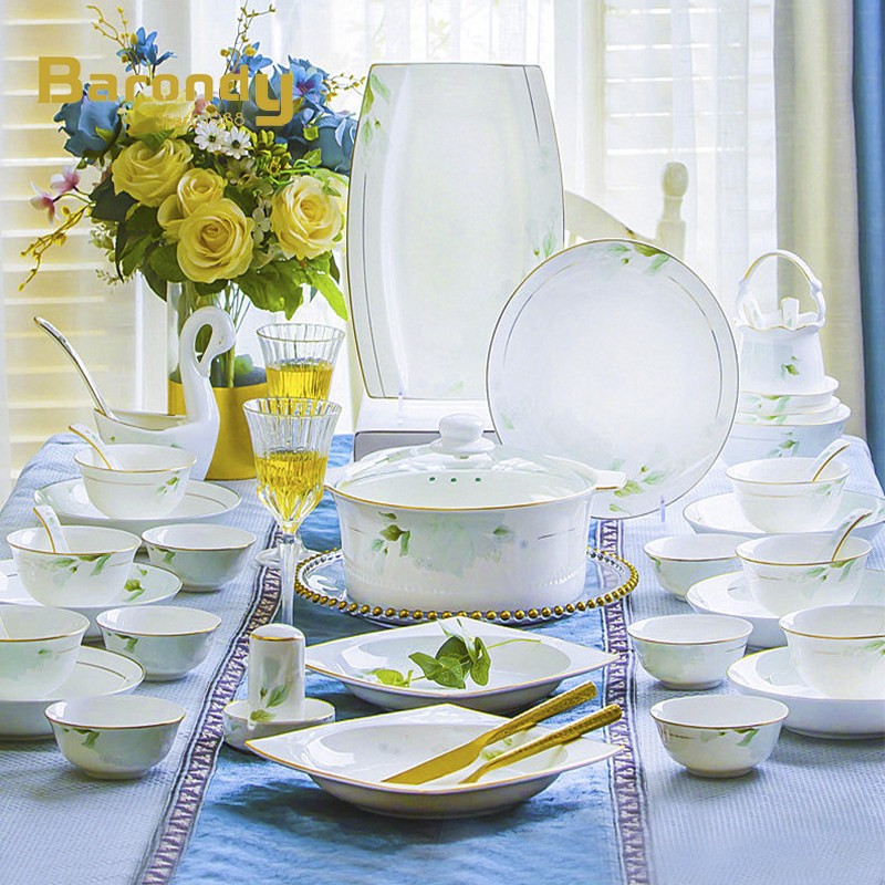 Barondy Jingdezhen High-end Tableware Bowls Bowls Plates Spoons Chopsticks Household Gold Inlaid Jade Porcelain Bowls Tableware Set