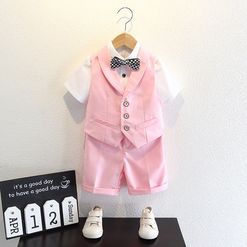 Boy's suit Short sleeve suit summer children's suit English handsome flower boy dress children's piano show suit