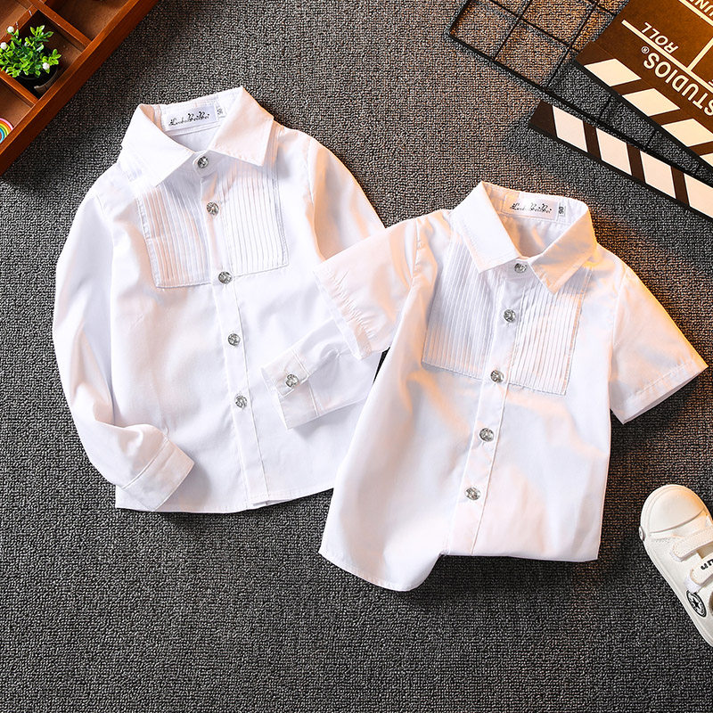 Children short sleeve white shirt Summer thin boy white shirt with long sleeves pure cotton Elementary school uniforms CUHK Tong Performance clothes
