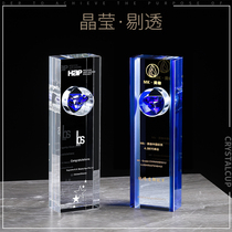 High-grade Blue Diamond Crystal Trophy Customization Activities Competition Medal Customization Outstanding Staff Honor Memorial Engraving